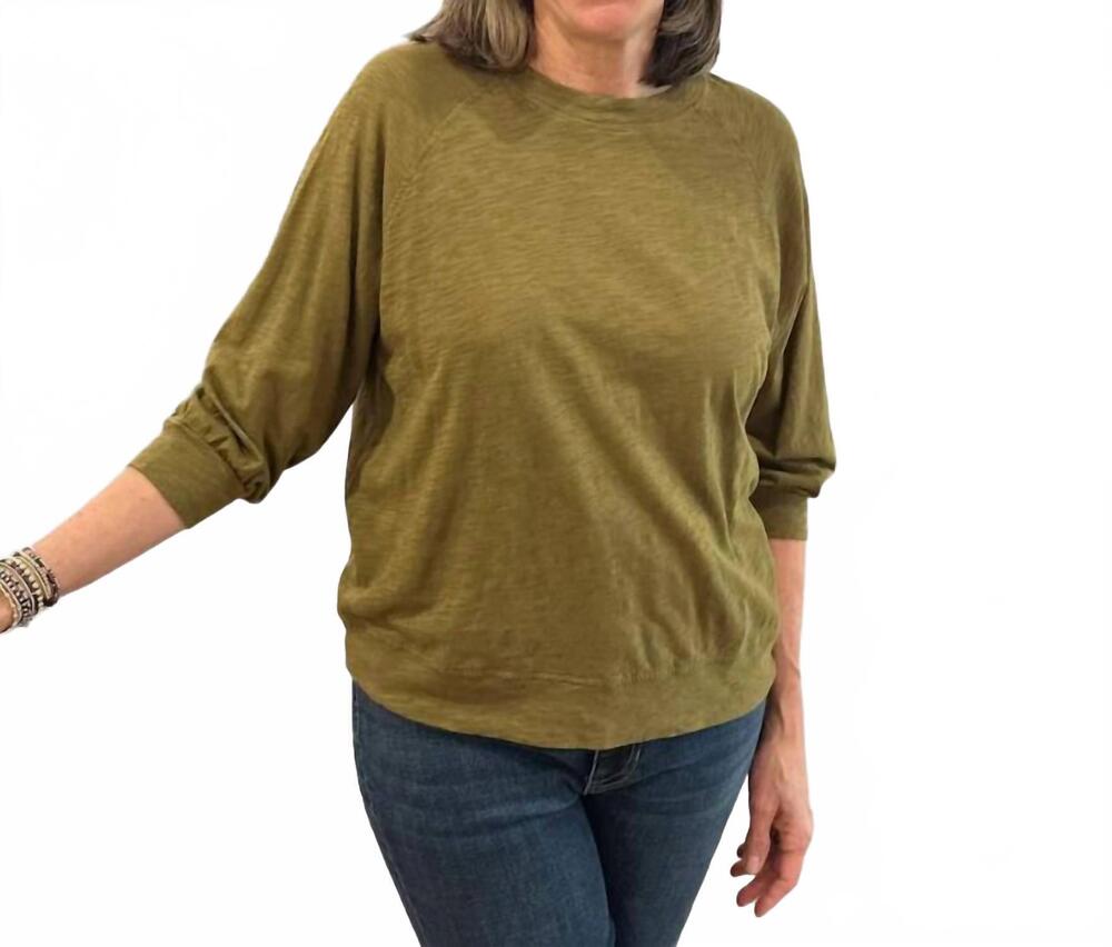 NEW BOBI 3/4 sleeve raglan tee with bands in dark olive
